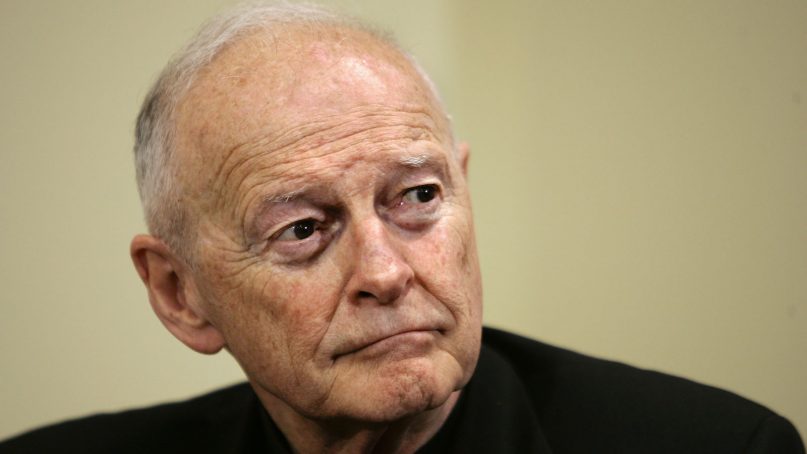 Cardinal Theodore McCarrick listens at a news conference announcing Donald Wuerl's appointment to succeed him as archbishop of Washington on May 16, 2006. (AP Photo/J. Scott Applewhite)