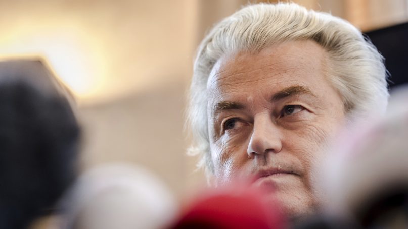 Dutch far-right leader Geert Wilders addresses the media at the Belgian federal Parliament in Brussels on Nov. 3, 2017.  (AP Photo/Geert Vanden Wijngaert)