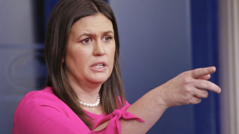 White House press secretary Sarah Huckabee Sanders speaks to the media during the daily briefing in the Brady Press Briefing Room of the White House, on June 25, 2018. (AP Photo/Pablo Martinez Monsivais)