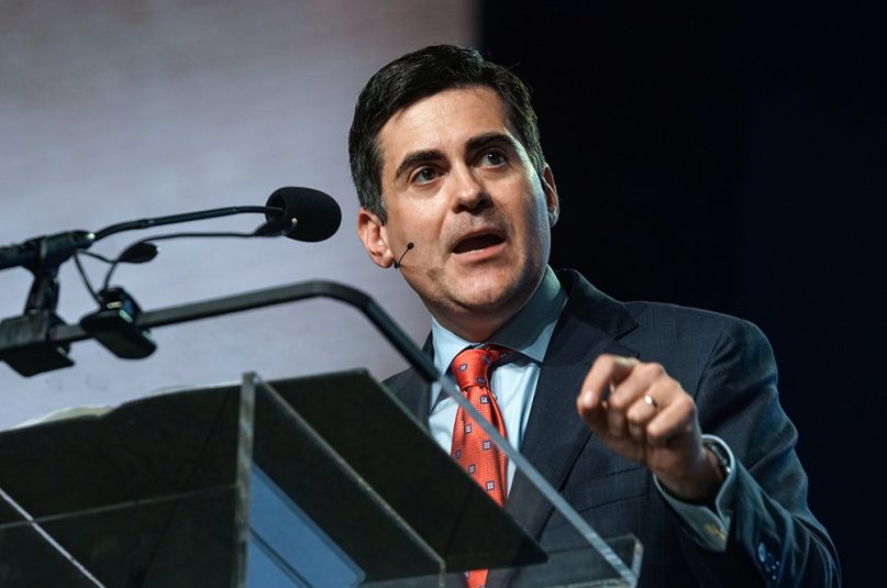 Russell Moore, president of the Ethics and Religious Liberty Commission, gives a report during the final session of the two-day Southern Baptist Convention annual meeting on June 13, 2018, in Dallas. Photo by Kathleen Murray via Baptist Press