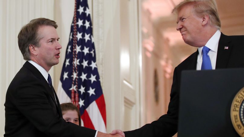 President Trump shakes hands with Judge Brett Kavanaugh, his Supreme Court nominee, in the East Room of the White House on July 9, 2018, in Washington.  (AP Photo/Alex Brandon)