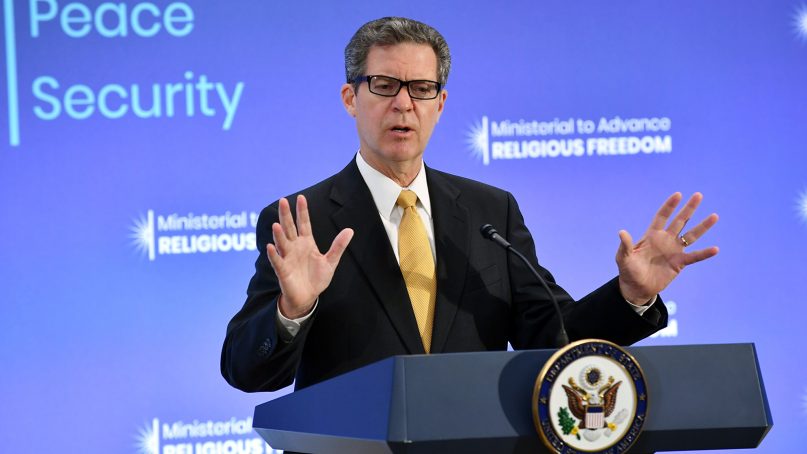 Ambassador-at-large for International Religious Freedom Sam Brownback delivers closing remarks at the 2018 Ministerial to Advance Religious Freedom at the U.S. Department of State in Washington, on July 26, 2018. Photo by State Department/Public Domain