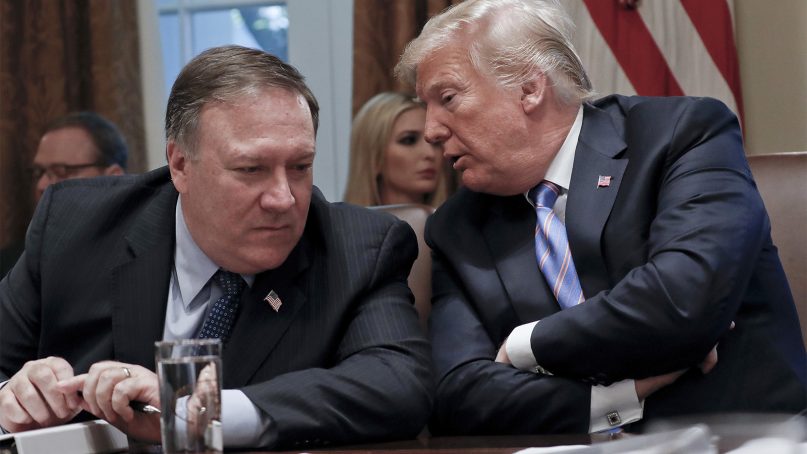 President Trump, right, talks with Secretary of State Mike Pompeo during a Cabinet meeting in the Cabinet Room of the White House in Washington, on July 18, 2018. (AP Photo/Pablo Martinez Monsivais)