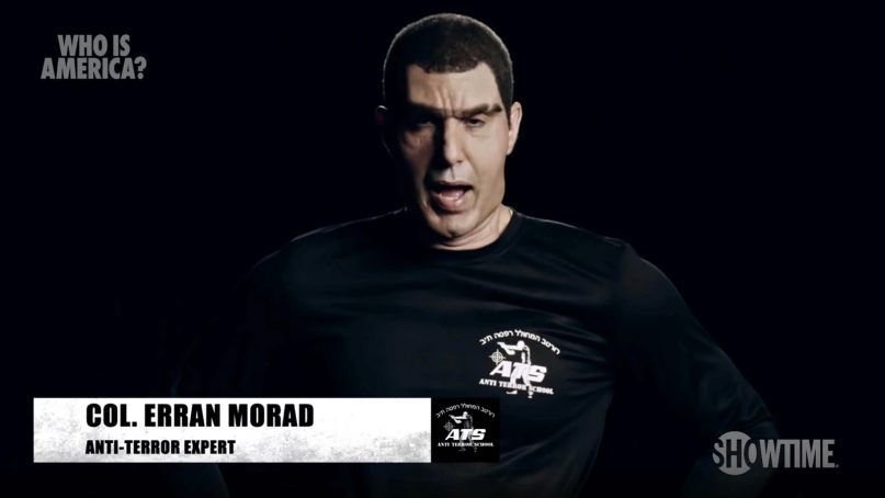 Actor Sacha Baron Cohen as character Col. Erran Morad on his new Showtime series “Who Is America?”. Image courtesy Showtime