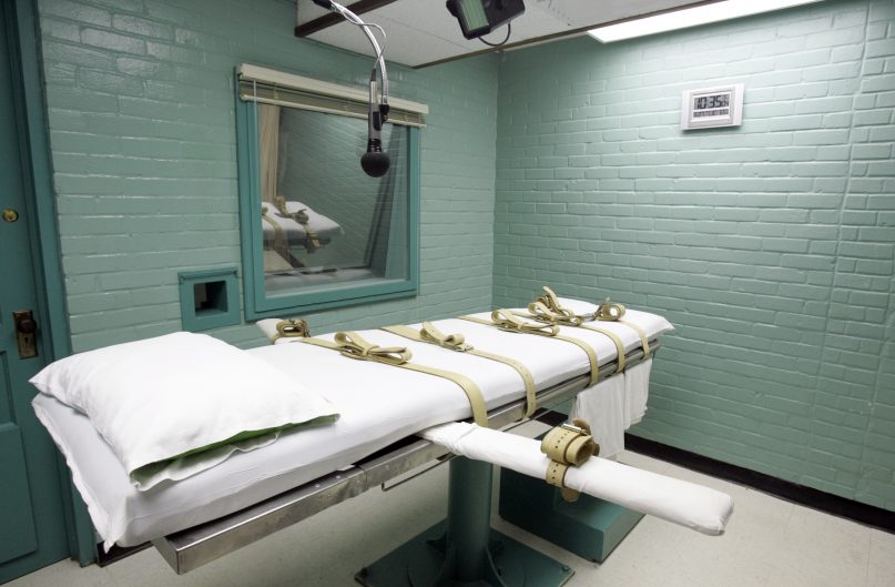 The gurney in the death chamber is shown in this May 27, 2008 file photo from Huntsville, Texas. Anti-death penalty advocates believe, Texas and other states are trumping up the possibility of violence to avoid having to disclose their name of suppliers, ensuring they can keep buying the drugs they need to put condemned inmates to death. (AP Photo/Pat Sullivan)