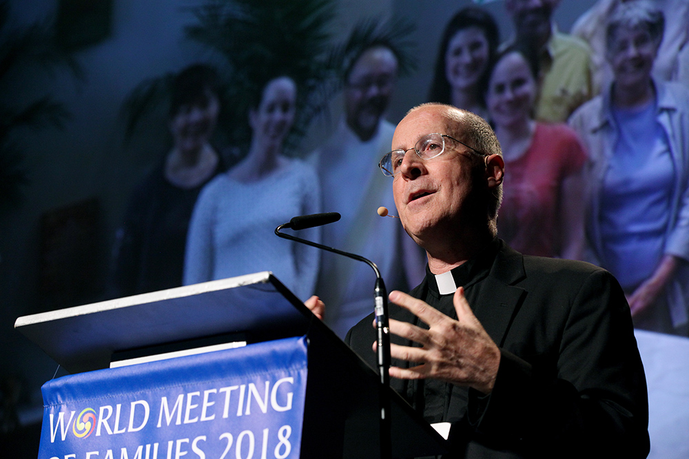 The Rev. James Martin speaks at the Pastoral Congress for the World Meeting of Families 2018 in Dublin on Aug. 23, 2018. Photo by John McElroy on behalf of WMOF 2018