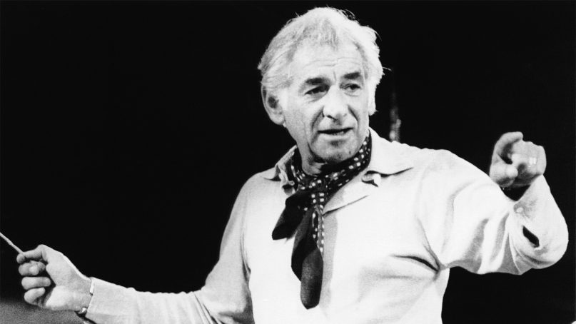Leonard Bernstein leads rehearsal in West Berlin’s Philharmonic Hall on Aug. 22, 1977. He conducted two concerts in West Berlin with the Israel Philharmonic Orchestra. (AP Photo/Galliner)