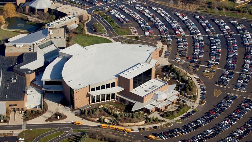 The main campus of Willow Creek Community Church in South Barrington, Ill. The megachurch has been in turmoil for months since sexual misconduct allegations against its founder, Bill Hybels, have come to light. Photo courtesy of Willow Creek Community Church