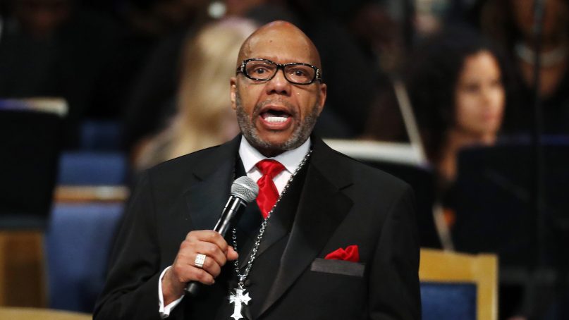 The Rev. Jasper Williams Jr. delivers the eulogy during the funeral for Aretha Franklin at Greater Grace Temple on Aug. 31, 2018, in Detroit. Franklin died Aug. 16, 2018, of pancreatic cancer at the age of 76. (AP Photo/Paul Sancya)