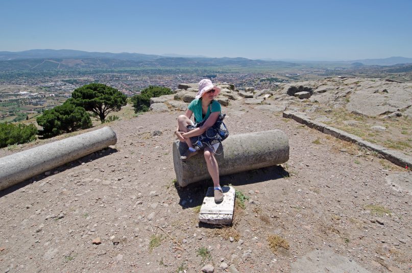 Jana Riess in Turkey, 2014, sitting on a pillar of a lost civilization. Yeah, that's a metaphor.