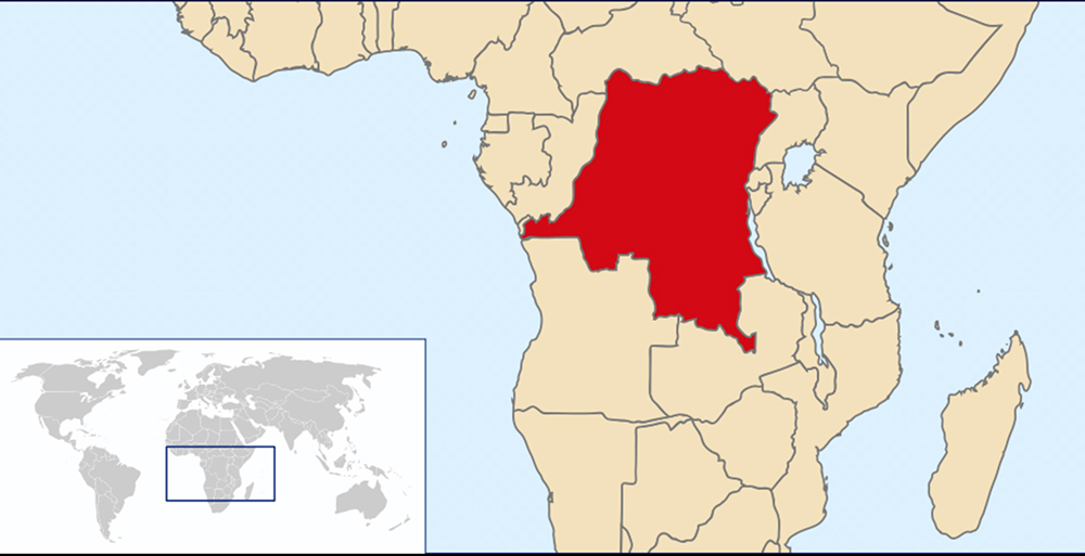 The Democratic Republic of Congo in central Africa. Map courtesy Creative Commons