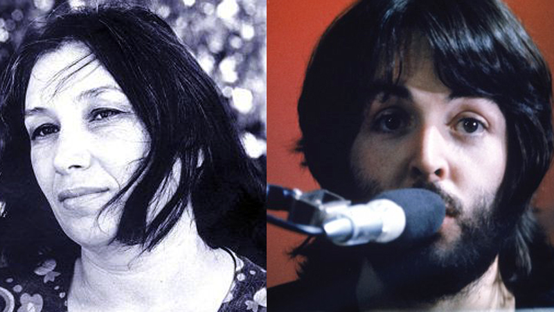 Israeli musician Naomi Shemer, left, and Paul McCartney on the Beatles ‘Let It Be’ album cover. Photos courtesy Creative Commons