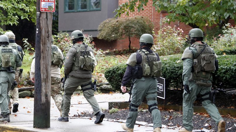 A SWAT team arrives at the Tree of Life Synagogue where a shooter opened fire Oct. 27, 2018, injuring multiple people. (AP Photo/Gene J. Puskar)