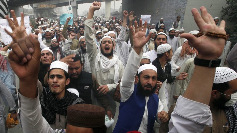 Protesters rally in Peshawar, Pakistan, against a Supreme Court decision Oct. 31, 2018, that ordered the release of Asia Bibi, a Catholic mother of five who had been on death row since 2010. The landmark ruling by Pakistan's top court acquitting Bibi, who had been sentenced to death under the country's controversial blasphemy law, sparked protests by hard-line Islamists and raised fears of violence. (AP Photo/Muhammad Sajjad)
