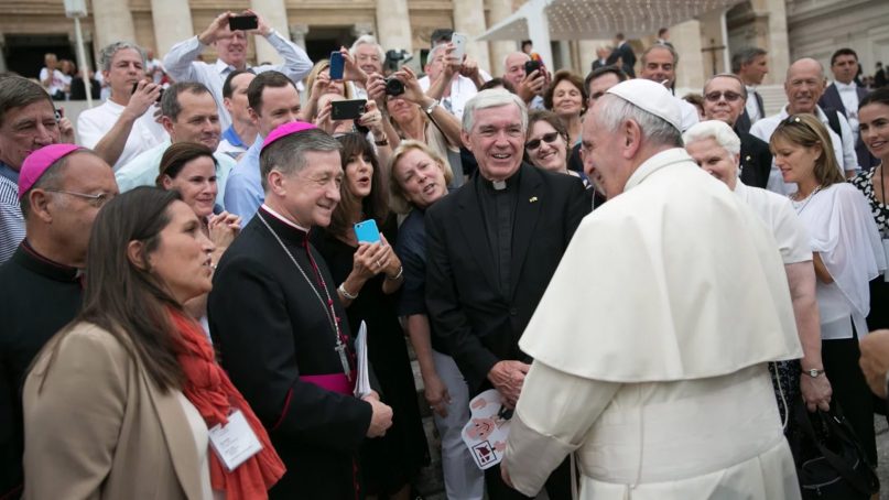 Chicago Archbishop Blase Cupich, center left, with Pope Francis in Rome in 2015. Photo by Rich Kalonick