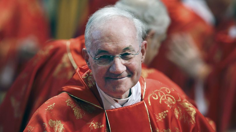 Canadian Cardinal Marc Ouellet attends a Mass for the election of a new pope inside St. Peter's Basilica, at the Vatican, on March 12, 2013. (AP Photo/Andrew Medichini)