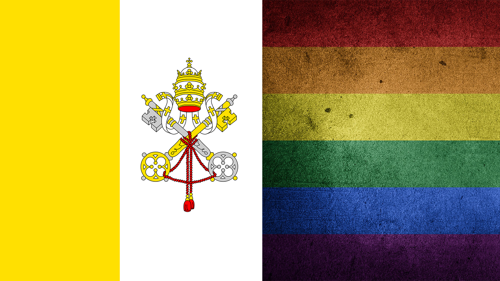 The Vatican City flag, left, and a pride flag. Images courtesy of Creative Commons