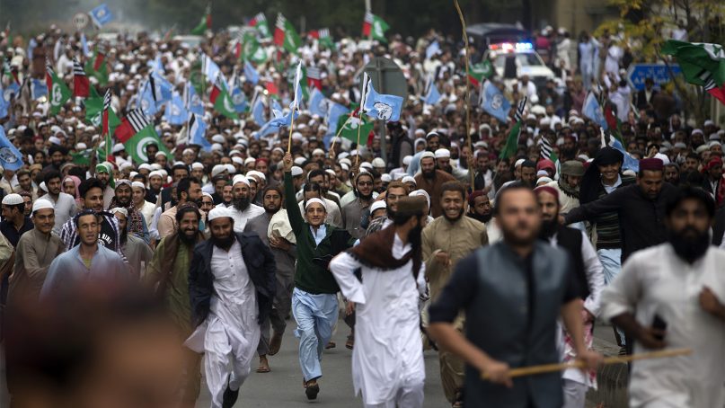 Pakistani religious groups protest against a Supreme Court decision that acquitted Asia Bibi, who was accused of blasphemy, in Islamabad, Pakistan, on Nov. 2, 2018. (AP Photo/B.K. Bangash)