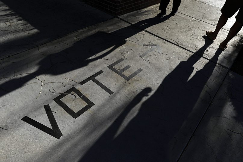 Voters head to the polls at the Enterprise Library on Nov. 6, 2018, in Las Vegas. (AP Photo/Joe Buglewicz)