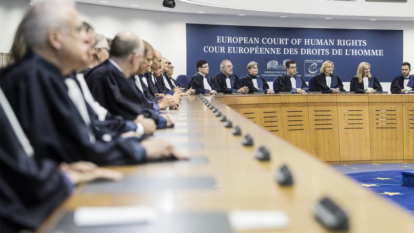 Members of the European Court of Human Rights listen in Strasbourg, eastern France, on Oct. 31, 2017. (AP Photo/Jean-Francois Badias, Pool)