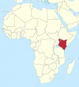 Kenya, in red, located in eastern Africa. Map courtesy of Creative Commons