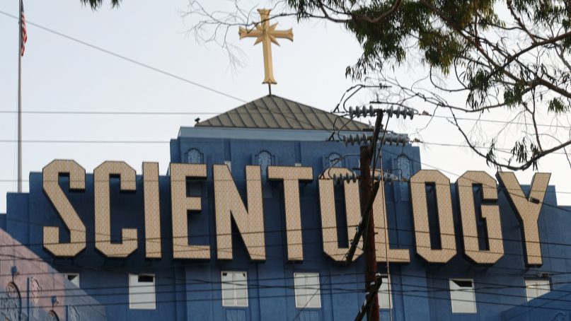 The Scientology Cross is perched atop the Church of Scientology in Los Angeles on Thursday, Aug. 25, 2016. (AP Photo/Richard Vogel)