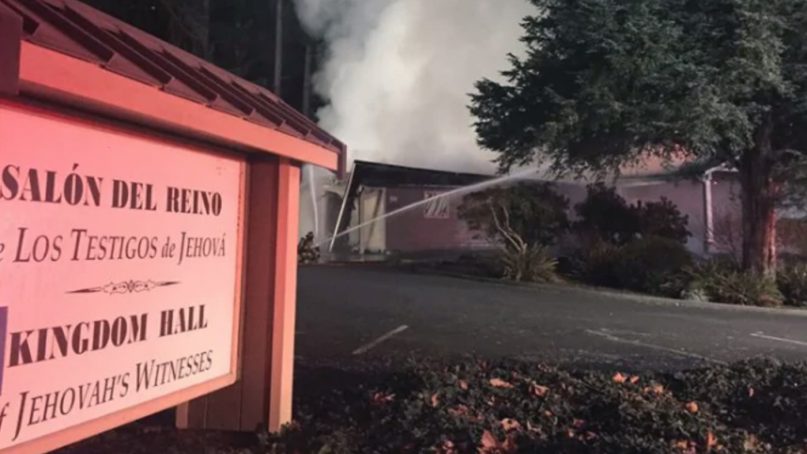 A fire at the Kingdom Hall of Jehovah's Witnesses in Lacey, Wash., was intentionally set early Dec. 7, 2018, according to authorities. Photo courtesy of Thurston County Sheriff's Office