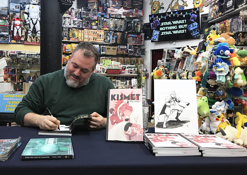 A. David Lewis signing KISMET, MAN OF FATE at Comicazi in Somerville, MA