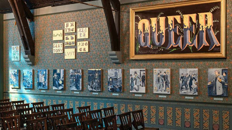 The “Oscar Wilde Temple,” by artists Peter McGough and David McDermott, is currently an exhibit at Studio Voltaire, which is in a converted Victorian chapel in London. Photo by Francis Ware, courtesy of the artists and Studio Voltaire