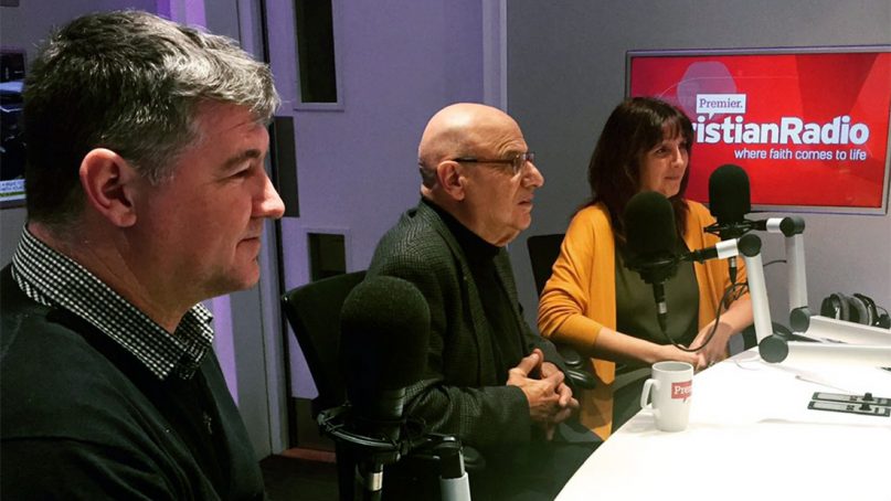 Ash Barker, from left, with Tony Campolo and Sally Mann on a Premier Chistian Radio program in Britain in December 2018. Photo courtesy of Ash Barker/Twitter