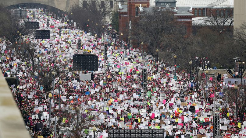A crowd fills Independence Avenue during the Women's March on Washington on Jan. 21, 2017. (AP Photo/Alex Brandon, File)