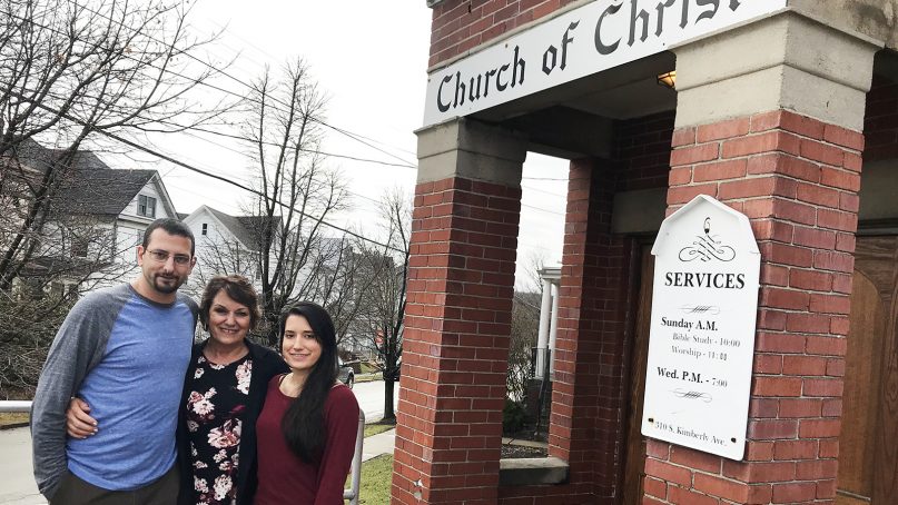 Victims advocate Jimmy Hinton, left, with his mother, Clara Hinton, and sister Alex Howlett at the Somerset Church of Christ in Pennsylvania. Their father and husband, John Hinton, a longtime minister, is serving prison time for sexually abusing young girls. RNS photo by Bobby Ross Jr.