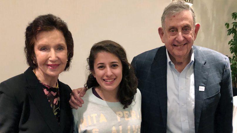 Harriette and Theodore Perlman with Noga Hurwitz, one of two teen presidents of BBYO. Photo courtesy of BBYO