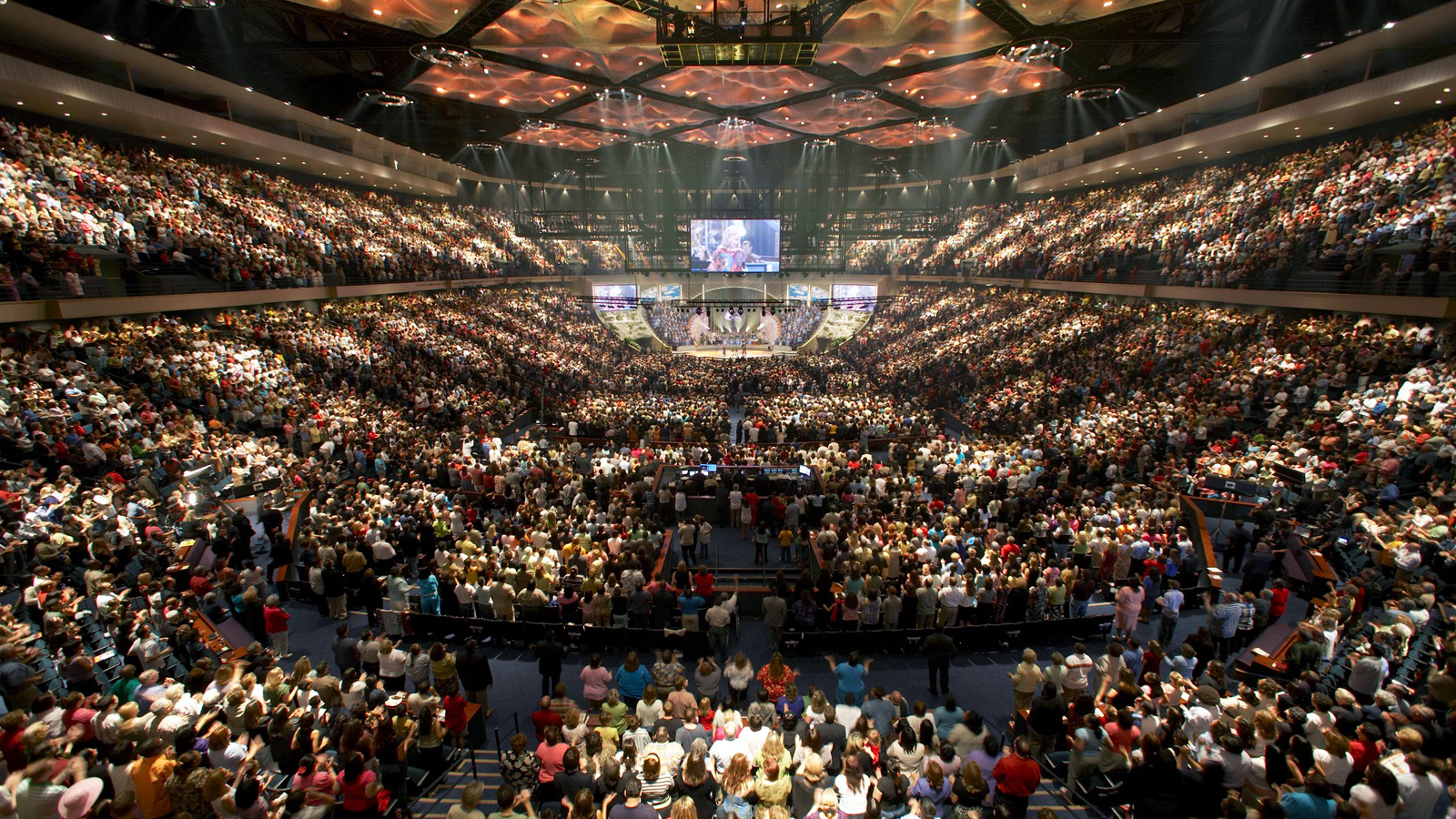 Lakewood Church is a nondenominational Christian megachurch in Houston. It is one of the largest congregations in the U.S., occupying a former sports arena. Photo courtesy of Creative Commons