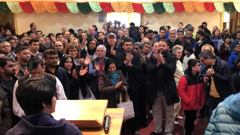 Community members gather in solidarity to support the Shree Swaminarayan Gadi Temple in Louisville, Ky. Photo courtesy of Jay Kansara