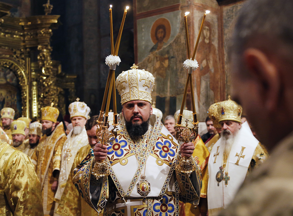 Metropolitan Epiphanius, the newly elected head of the Orthodox Church of Ukraine, Metropolitan of Kyiv and All Ukraine, conducts service during his enthronement in the St. Sophia Cathedral in Kiev, Ukraine, on Feb. 3, 2019. Epiphanius has been elected to head the new Ukrainian church independent from the Russian Orthodox Church. (AP Photo/Efrem Lukatsky)