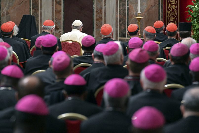 Pope Francis, background third from left, attends a penitential liturgy at the Vatican on Feb. 23, 2019. The pontiff hosted a four-day summit on preventing clergy sexual abuse, a high-stakes meeting designed to impress on Catholic bishops around the world that the problem is global and that there are consequences if they cover it up. (Vincenzo Pinto/Pool Photo Via AP)