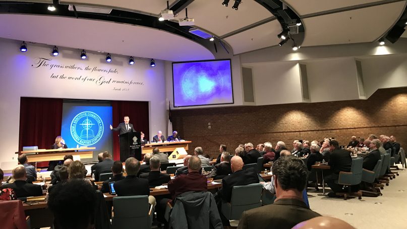 Southern Baptist Convention President J.D. Greear addresses the denomination’s Executive Committee in Nashville, Tennessee, on February 18, 2019. RNS photo by Bob Smietana