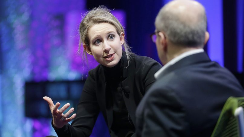Elizabeth Holmes, founder and former CEO of Theranos, left, speaks at the Fortune Global Forum in San Francisco on Nov. 2, 2015. (AP Photo/Jeff Chiu)