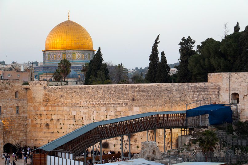 The Western Wall, bottom, and Dome of the Rock, top, in Jerusalem’s Old City on March 13, 2019.  The former temple area is considered sacred by the Abrahamic faiths. RNS photo by Emily McFarlan Miller