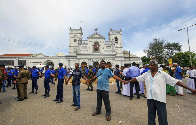 Sri Lankan army soldiers secure the area around St. Anthony's Shrine after a blast in Colombo, Sri Lanka, on Easter Sunday, April 21, 2019. More than hundred people were killed and hundreds more hospitalized from injuries in near simultaneous blasts that rocked three churches and three luxury hotels in Sri Lanka on Easter Sunday, a security official told The Associated Press, in the biggest violence in the South Asian country since its civil war ended a decade ago. (AP Photo/ Rohan Karunarathne )