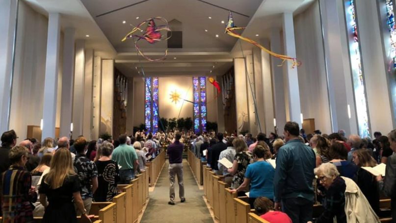 An Easter Sunday service at First United Methodist Church in Omaha, Neb., on April 21, 2019. Eight new confirmands recently addressed the congregation to say that they do not want to become full members at this time. Photo courtesy of FUMC Omaha