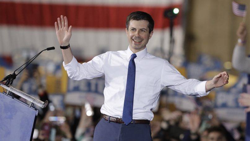 South Bend Mayor Pete Buttigieg announces that he will seek the Democratic presidential nomination during a rally on April 14, 2019, in South Bend, Ind. (AP Photo/Darron Cummings)
