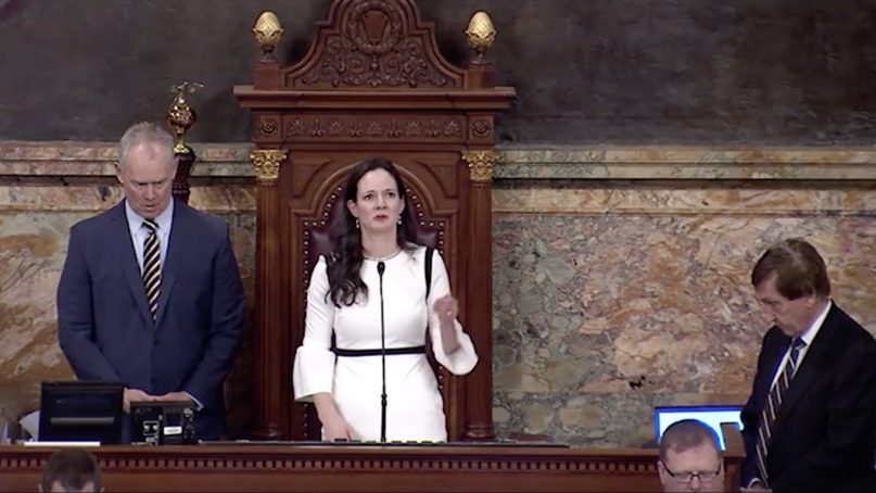 Pennsylvania state Rep. Stephanie Borowicz gives the opening invocation at the March 25, 2019, session of the Pennsylvania House of Representatives. Video screenshot via Pennsylvania State House