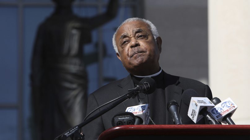 Archbishop Wilton Gregory, of the Archdiocese of Atlanta, speaks during a news conference at the Richmond County Courthouse on Jan. 31, 2017, in Augusta, Ga.(AP Photo/Heidi Heilbrunn)