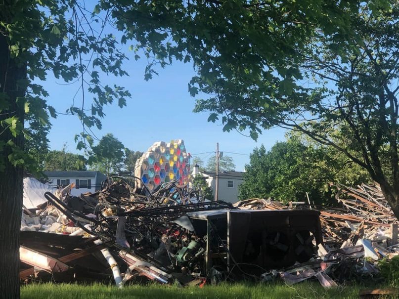 Temple Emanu-El in East Meadow, N.Y., in the process of demolition. Courtesy photo