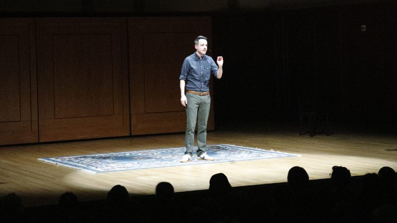 Andrew Aghapour performs his stand-up show “Zara” at the University of North Carolina on April 2, 2019, in Chapel Hill. Photo by Ashley Melzer, courtesy of Andrew Aghapour