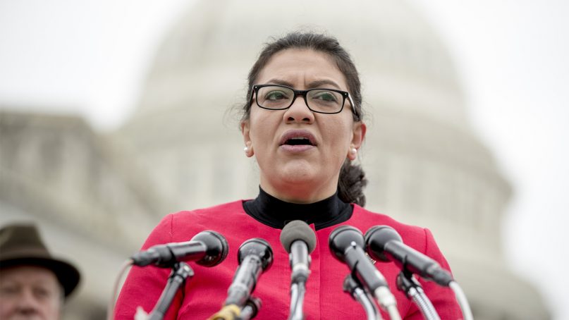 Rep. Rashida Tlaib, D-Mich., speaks at a news conference on Capitol Hill in Washington on Jan. 17, 2019. Tlaib told a Yahoo News podcast that she gets 