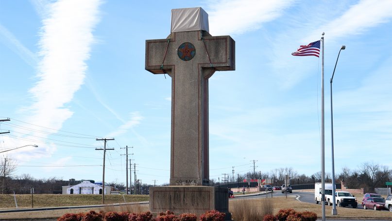The 40-foot Bladensburg Peace Cross stands on a government-owned intersection in Bladensburg, Md., northeast of Washington. RNS photo by Adelle M. Banks