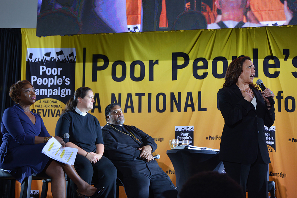 Sen. Kamala Harris addresses a Poor People’s Campaign event in Washington, D.C., on June 17, 2019. RNS photo by Jack Jenkins